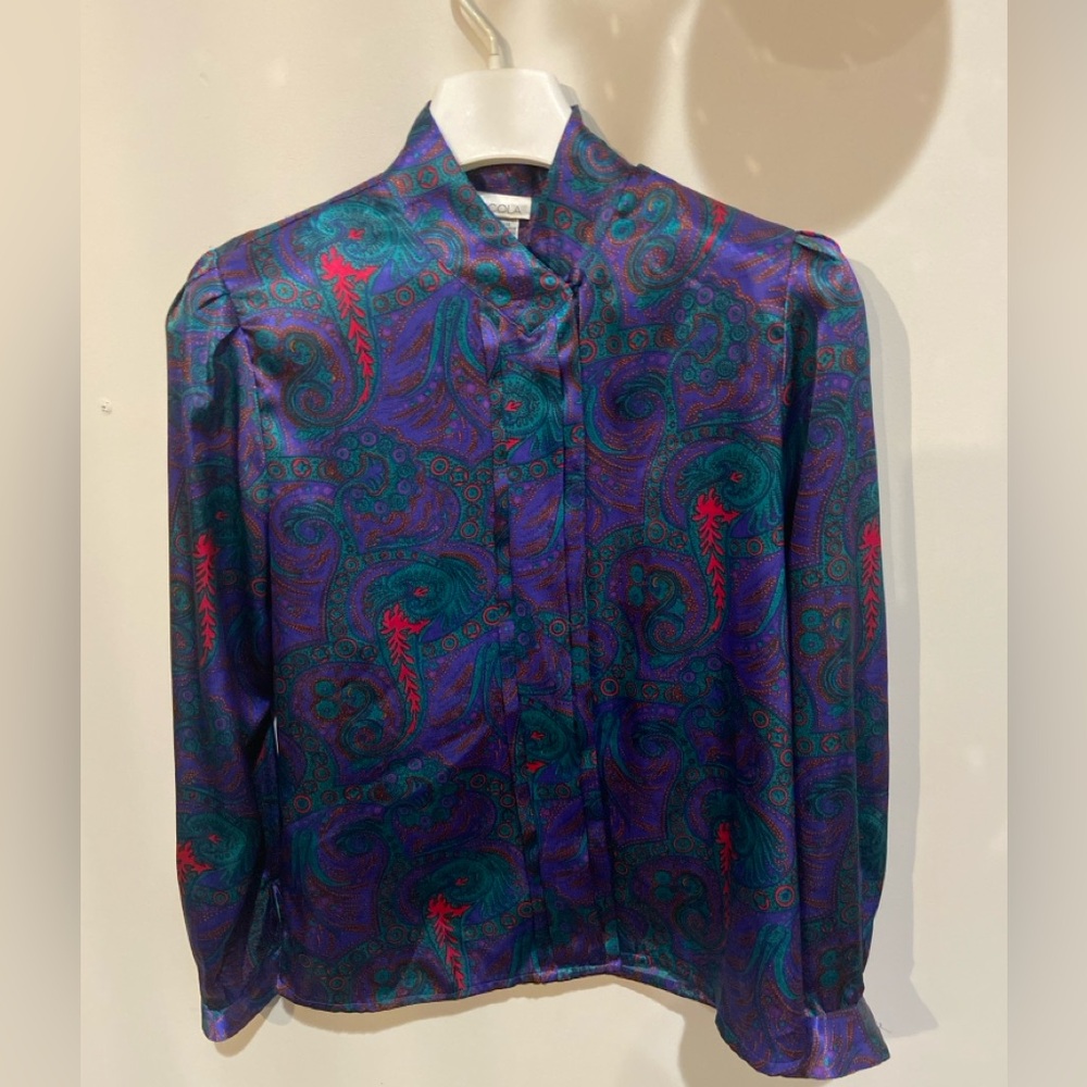 Vintage Colorful Paisley Button-Up Blouse